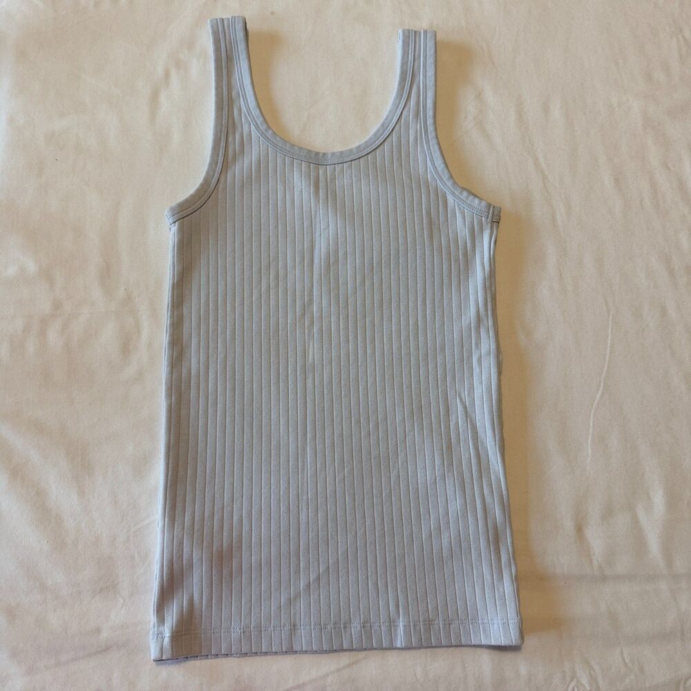 Aerie Womens Ribbed Tank Top Light Baby Blue Scoop Neck Stretch XS 3650761392
